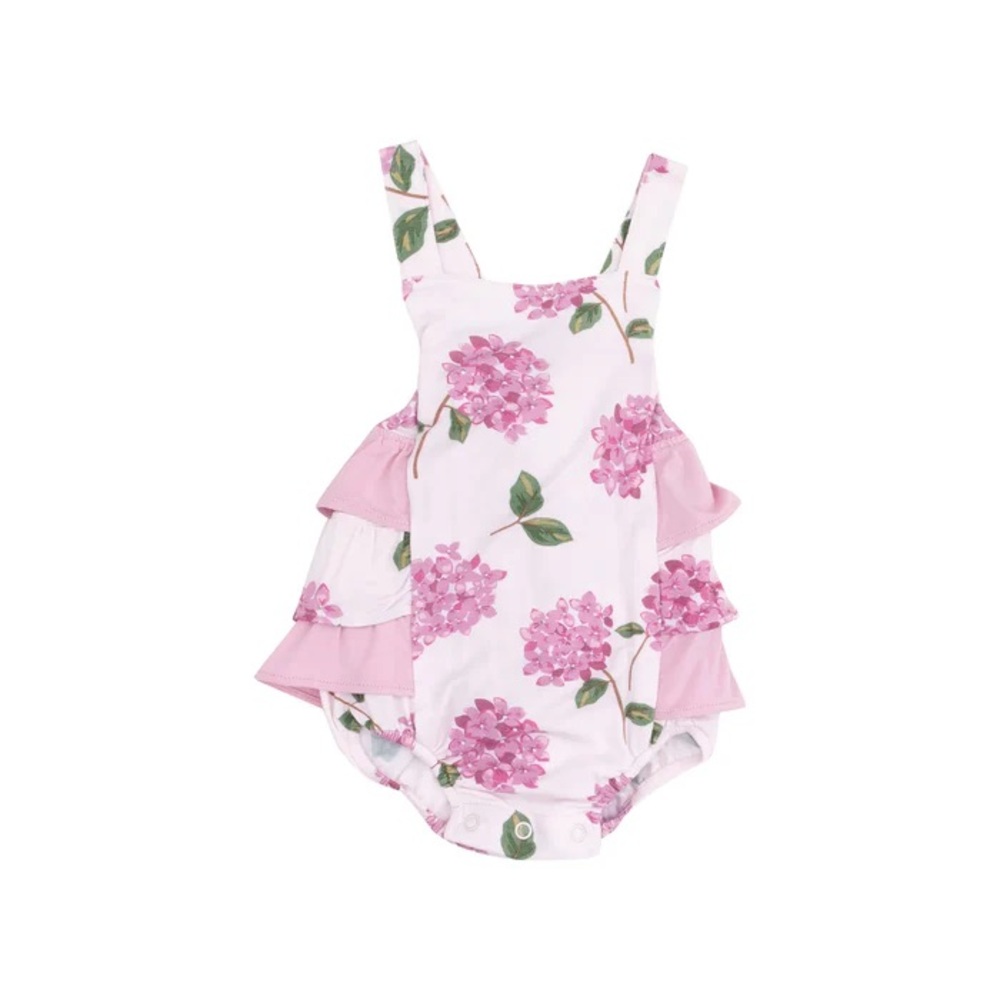 Angel Dear Pink Purple and White Hydrangeas Floral Sunsuit Romper